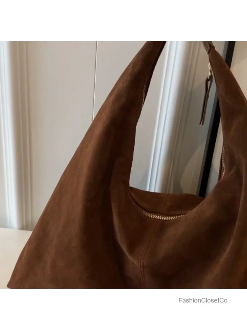 Faux Suede Hobo Tote Bag with Magnetic Flap Shoulder Strap